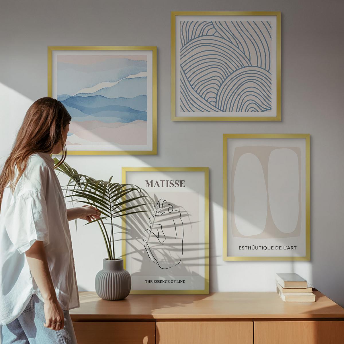 BILDER SET 4er Set - 50x50 cm & 40x60 cm Goldrahmen - Matisses abstrakte Formen - Goldfarben, Kunststoff (50/50cm) - TULUP
