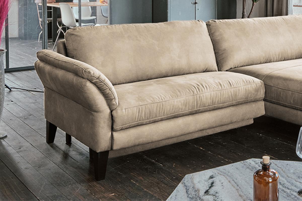 ECKSOFA MALTA Beige Webstoff - Beige/Schwarz, Buchenholz/Textil (302/175cm) - KAWOLA