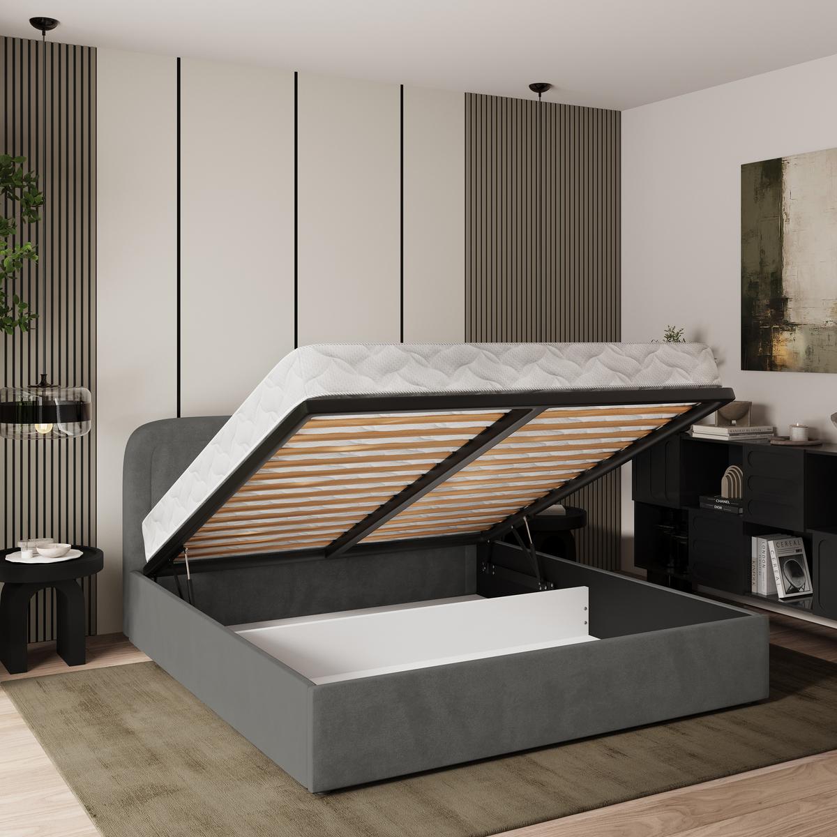 POLSTERBETT BENIRA K 120x200 cm mit Bettkästen - Grau - Grau, Holz/Textil - MASSENO