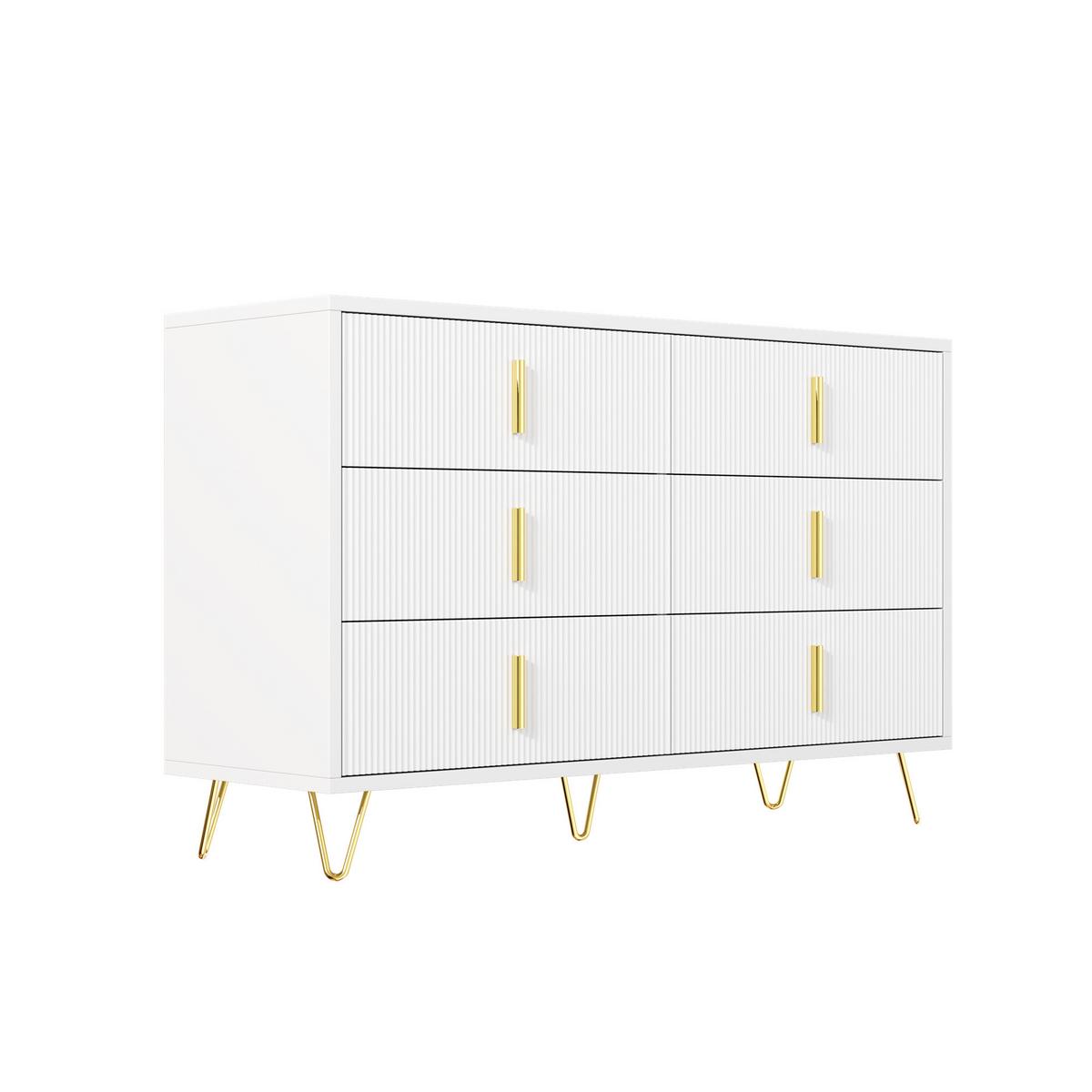 SIDEBOARD weiß gold 120cm 6 schubladen modern - Weiß, Holzwerkstoff (120/77/40cm) - Urban Meuble