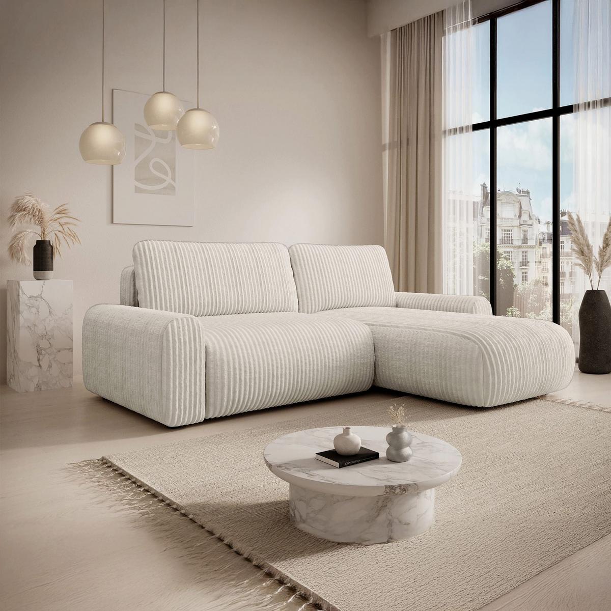 ECKSOFA Lelu Creme beidseitig - Creme/Schwarz, Kunststoff/Textil (245/165cm) - Selsey