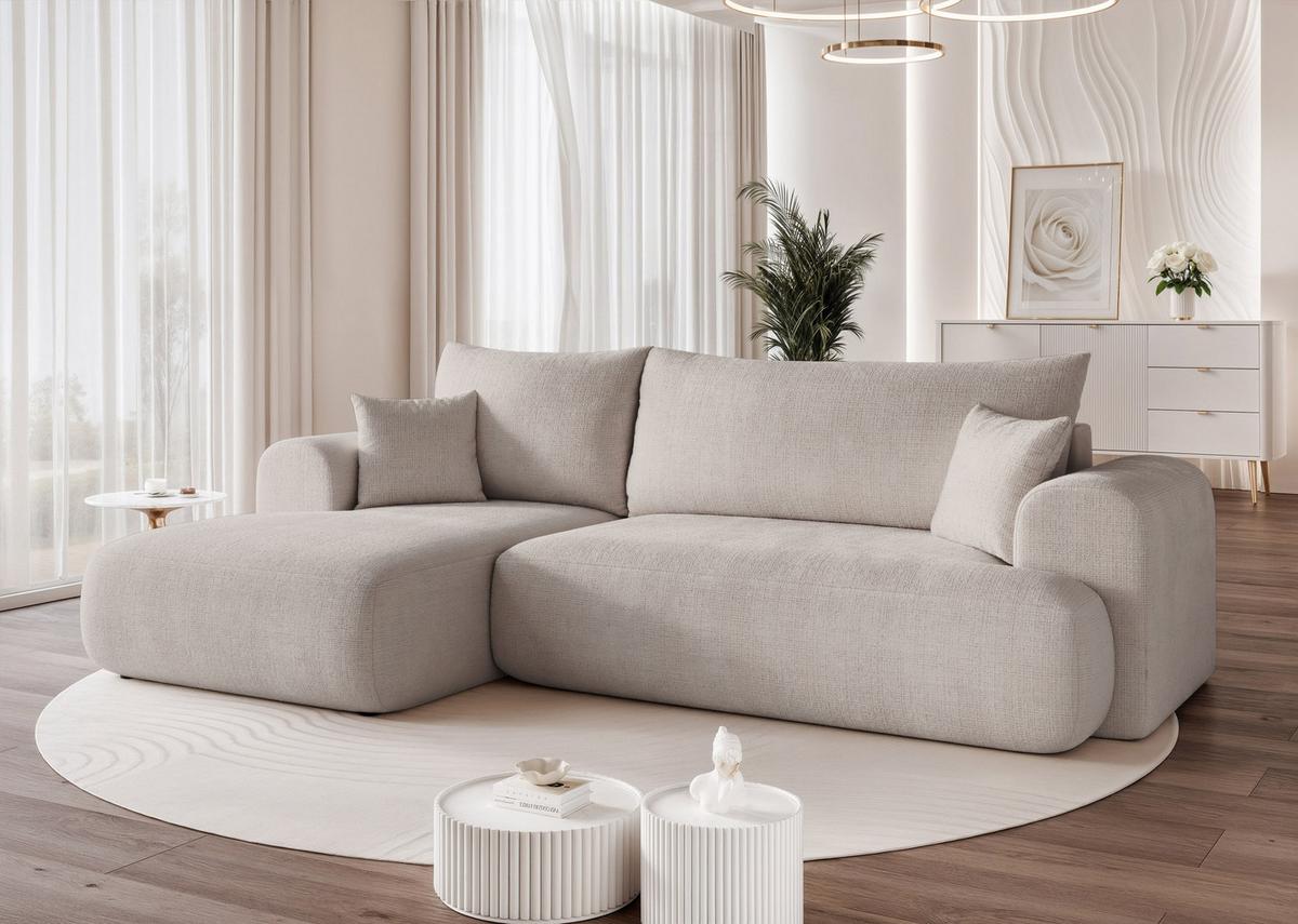 ECKSOFA BLOOM Links mit Schlaffunktion und Bettkasten Hellgrau - Hellgrau, Kunststoff/Textil (263/150cm) - Idohome