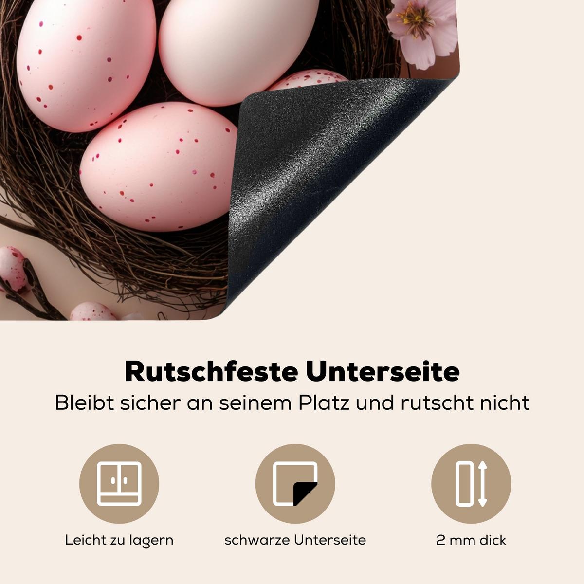 HERDABDECKPLATTE Rosa - Blüten - Eier Abdeckung Ceranfeld 59x51 cm - Hellrosa, Kunststoff (59/51/0.2cm) - MuchoWow
