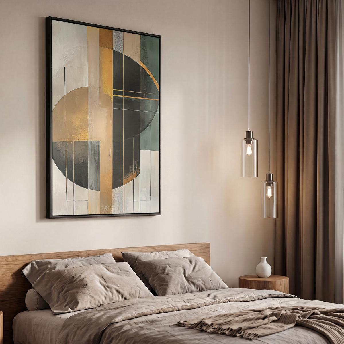 LEINWAND Bilder mit Rahmen - Abstrakt - Gold - Bronze - Grün - Formen - Modern - 60x90 - Multicolor, Textil (60/90cm) - MuchoWow
