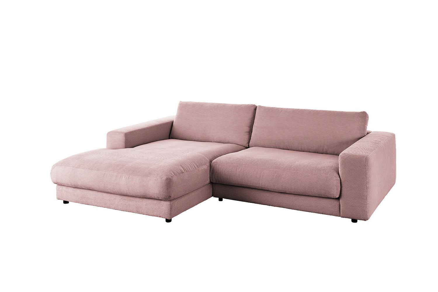 ECKSOFA MADELINE Pink Cord - Schwarz/Rosa, Kunststoff/Textil (270/190cm) - KAWOLA