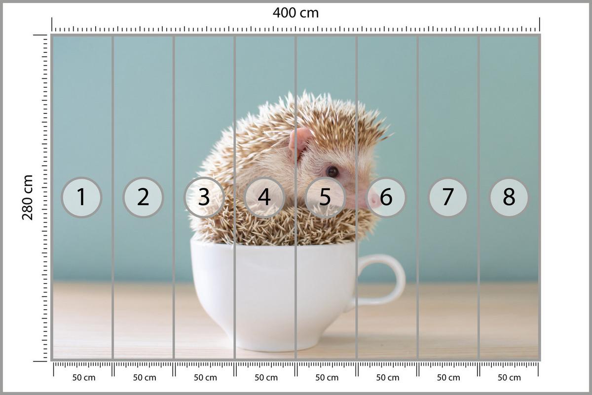 FOTOTAPETE für Esszimmer Igel Weiße Tasse Süß Tier 400x280 - Beige/Weiß, Papier (400/280cm) - Muralo