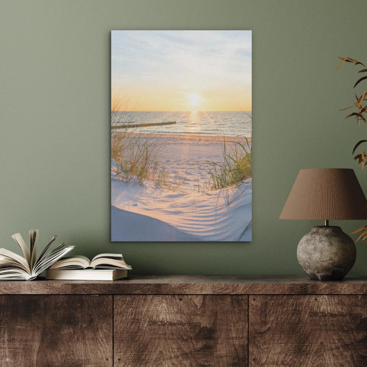 AKUSTIKBILD Strand - Sonne - Düne - Gras - Sand - Horizont Kunstdruck Schlafzimmer 50x70 cm - Hellblau, Kunststoff (50/70/0.9cm) - MuchoWow