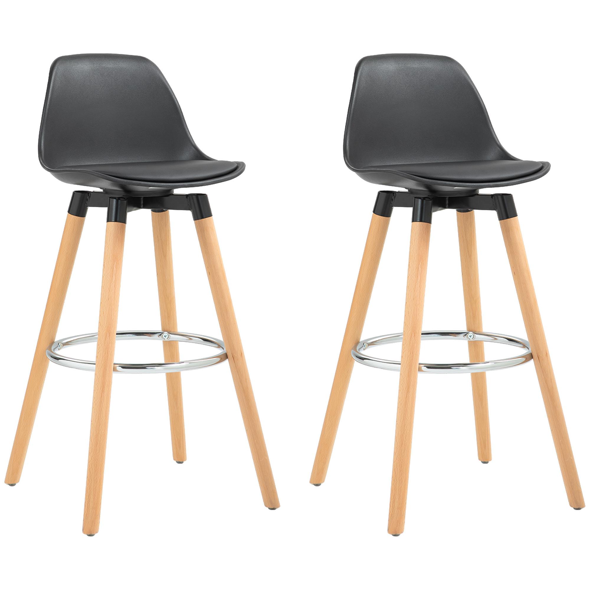 BARHOCKER-SET 2 TLG. Natur, Schwarz 43/43/91 cm - Buchefarben/Schwarz, Kunststoff/Buchenholz (43/91/43cm) - HOMCOM