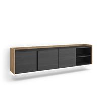 LOWBOARD, Schwarz und Eiche, 207/35/50cm, Hängend - Schwarz, Holzwerkstoff (207/50/35cm) - Skraut Home