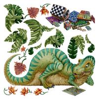 WANDAUFKLEBER 130x165cm - Dino mit einem Brettspiel - Multicolor, Kunststoff (130/165/0.1cm) - Wallfluent