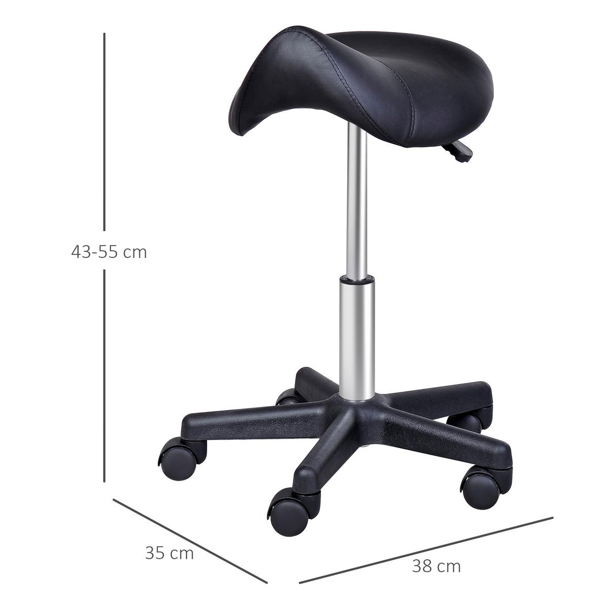 ROLLHOCKER Höhenverstellbarer Drehhocker Arbeitshocker mit Rädern Kunstleder - Schwarz, Leder (38/55/35cm) - HOMCOM