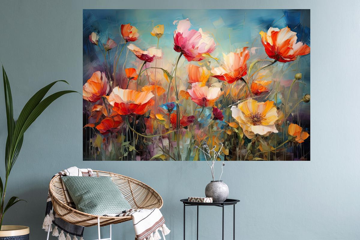 WANDTATTOO Blumen - Aquarell - Kunst - Botanisch - Natur Wandsticker 120x80 cm - Orange, Kunststoff (120/80/0.1cm) - MuchoWow