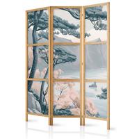 PARAVENT Japanischer 3-tlg 135x172 cm Berg Landschaft - Grau, Holz/Textil (135/172/3cm) - Muralo
