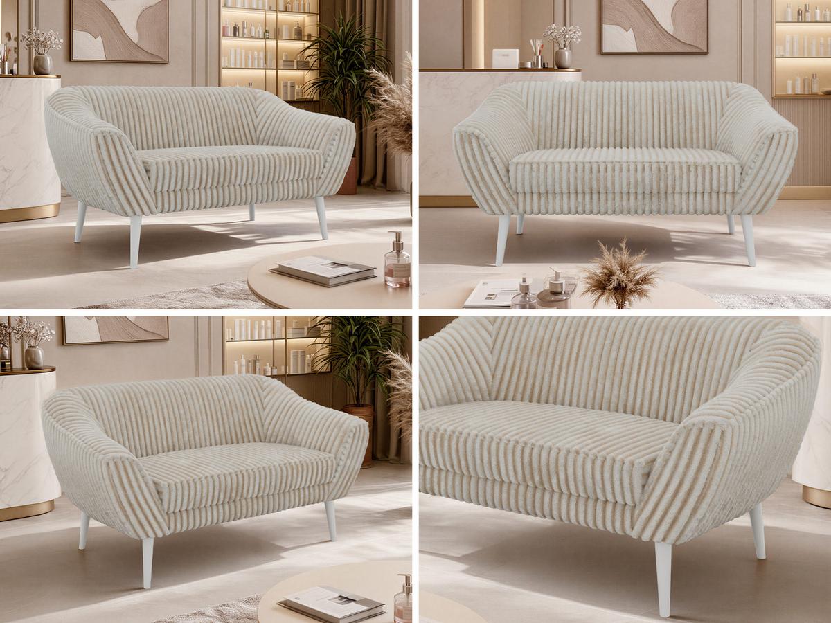 2-SITZER-SOFA PIRS - Beige Cord - Weiße Beine - Beige/Creme, Holzwerkstoff/Textil (140/75/74cm) - MKS