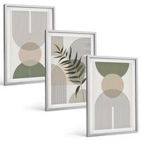 BILDER SET 3er Set - 40x60 cm Silberner Rahmen - Abstrakte Formen mit Grün - Silberfarben, Kunststoff (40/60cm) - TULUP