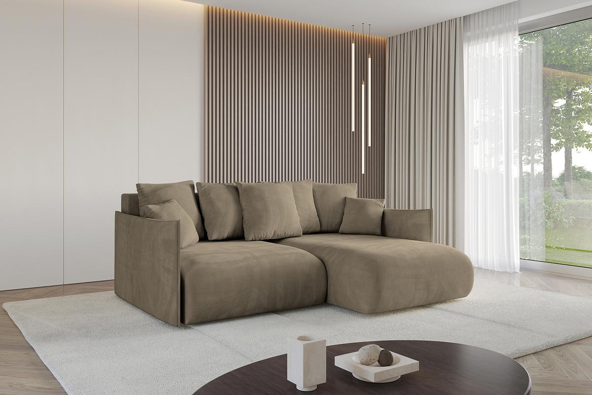 ECKSOFA Ottomane rechts ONESK-L 216x177x72 Braun Velours - Braun, Holzwerkstoff/Kunststoff (177/216cm) - ALTDECOR