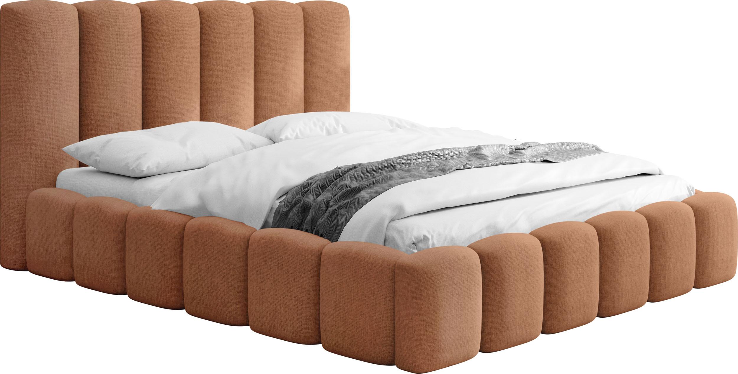 POLSTERBETT Serenity mit Bettkasten & Lattenrost in Terrakotta Chenille 120 x 200 cm - Birkefarben/Terracotta, Holzwerkstoff/Kunststoff (120/200cm) - WFL GROUP
