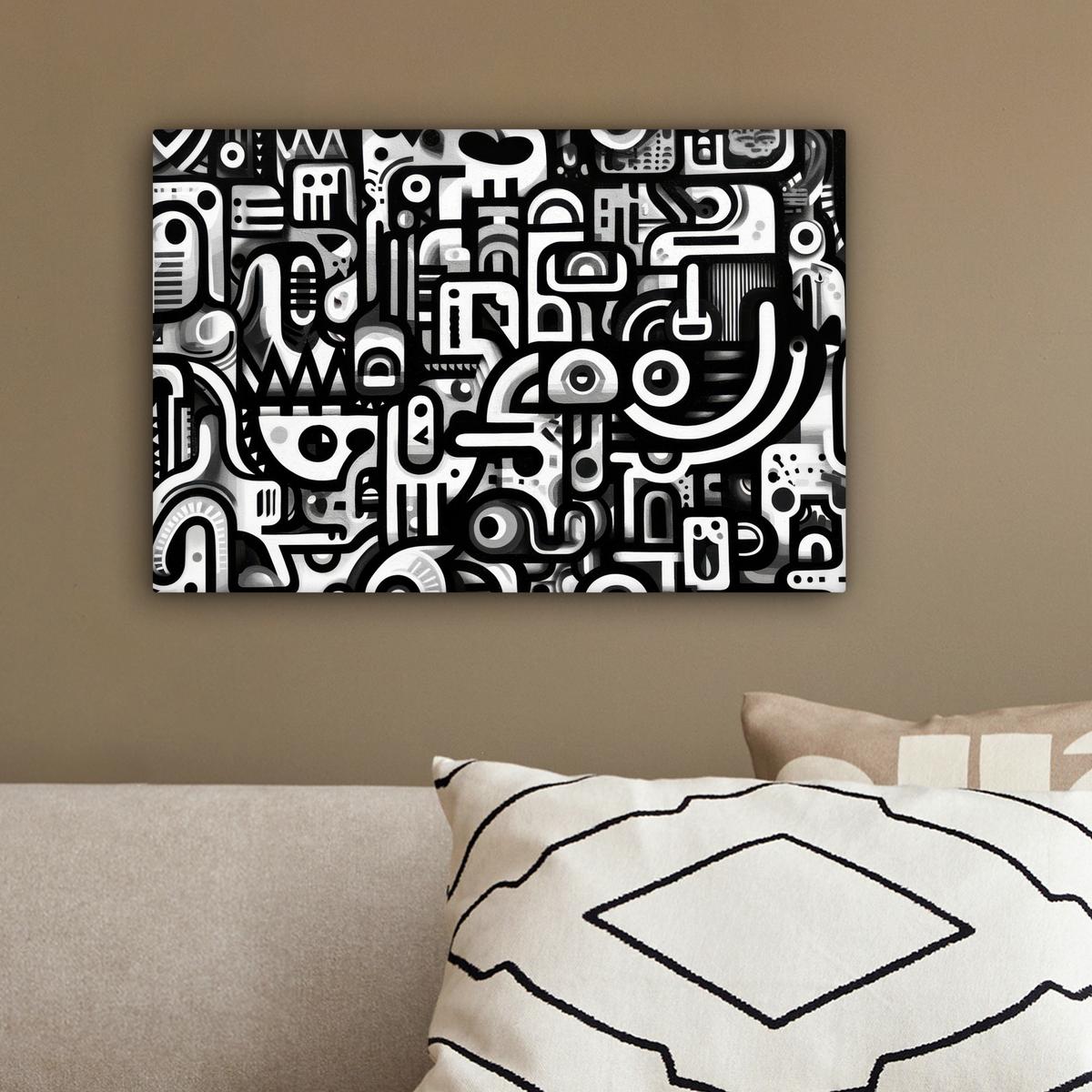 LEINWANDBILD Symbole - Abstrakt - Grafik - Schwarz Deko Schlafzimmer 30x20 cm - Schwarz, Textil (30/20cm) - MuchoWow