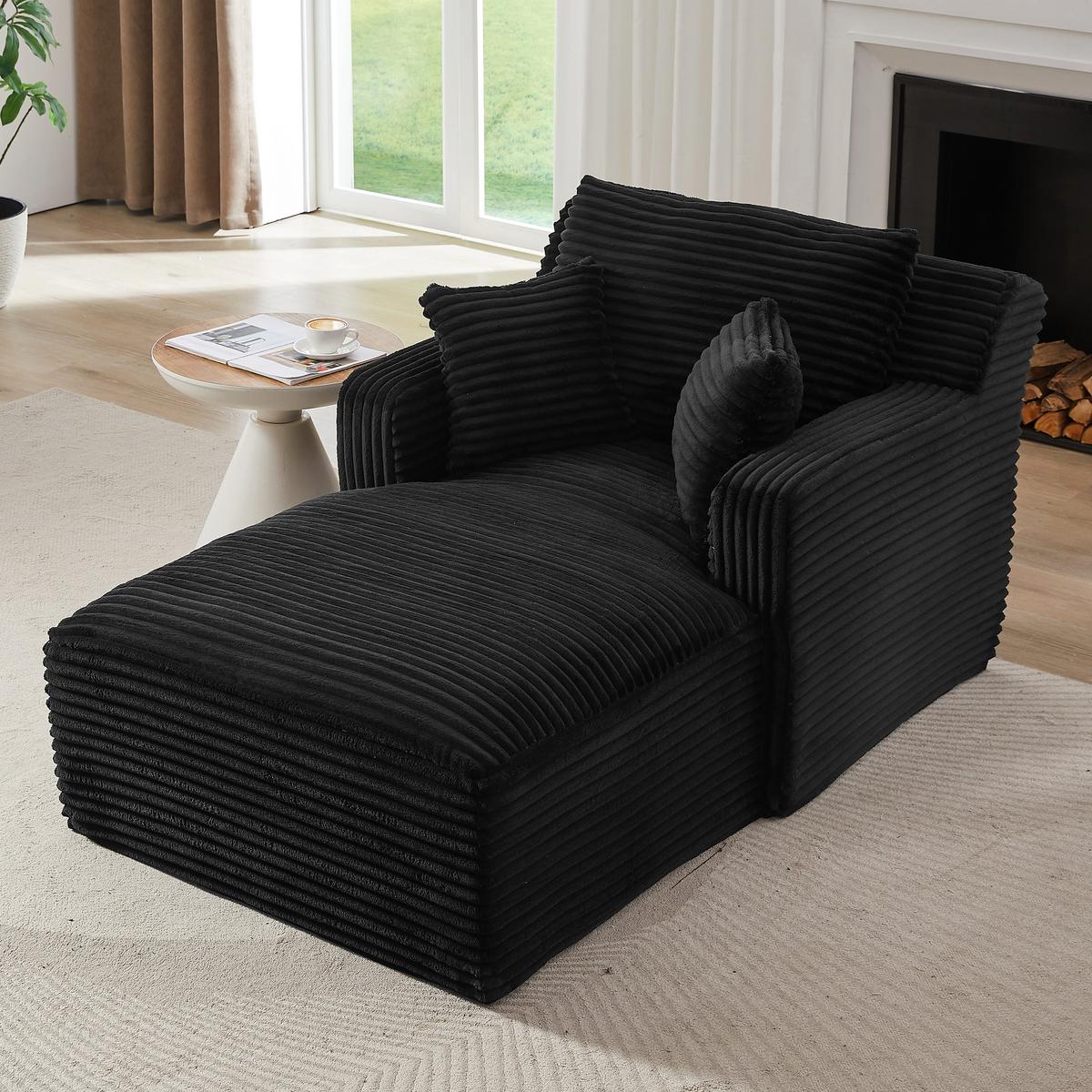 RELAXSESSEL aus Cord Modulare Chaiselongue & ohne Montage - Schwarz, Textil (33/127/33cm) - Urban Meuble