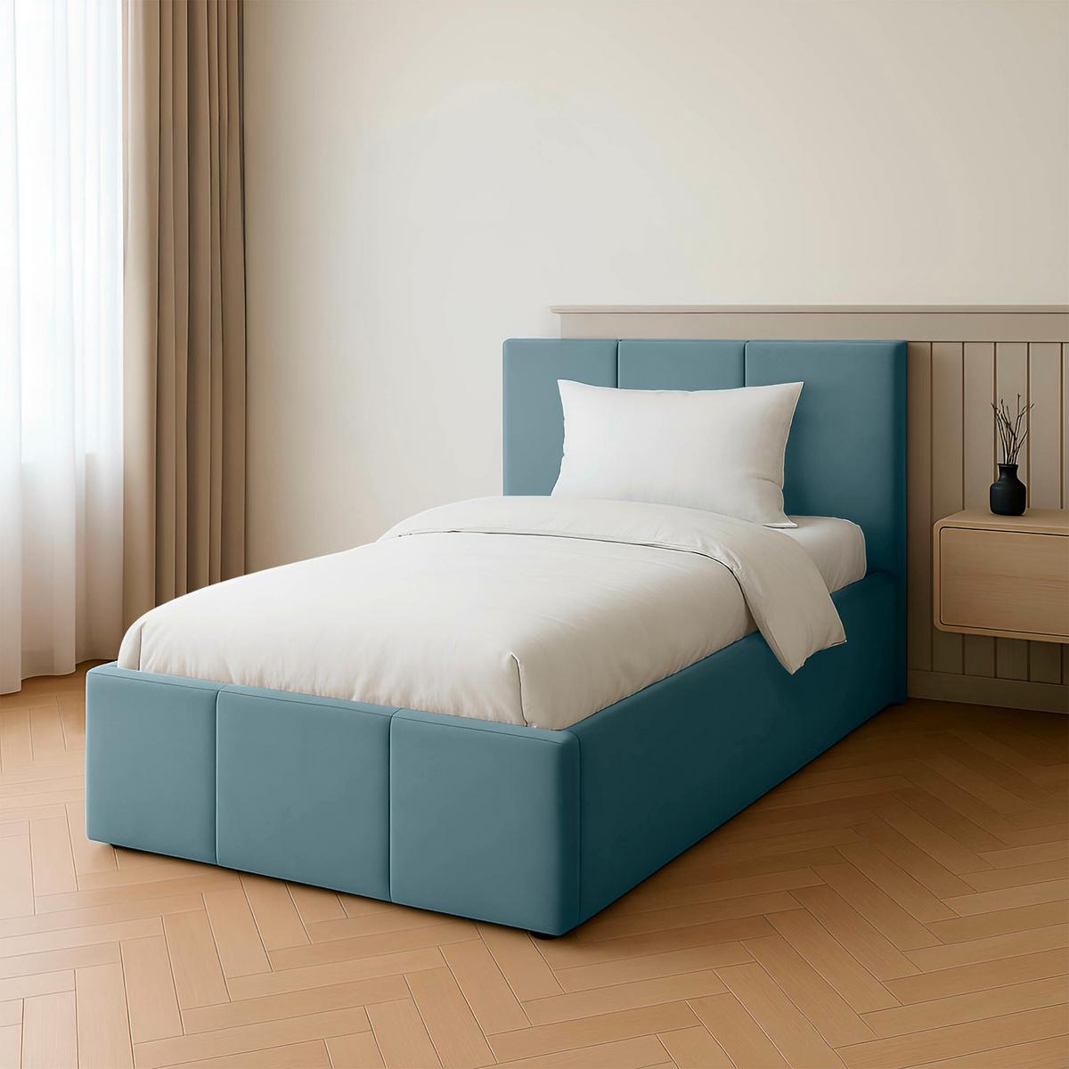 POLSTERBETT für Schlafzimmer Bett mit Stauraum Meerfarbe 90x200 - Blau, Holzwerkstoff/Metall (90/200cm) - Muralo