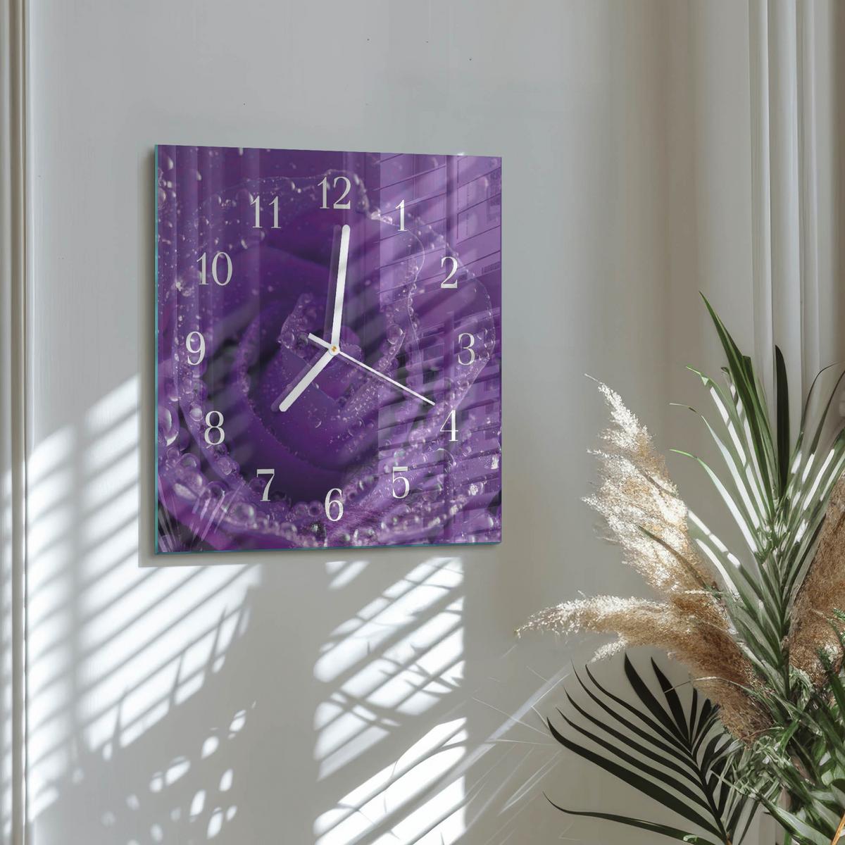 WANDUHR aus Glas 30x30 cm - Rose - Lila, Glas (30/30/0.4cm) - TULUP
