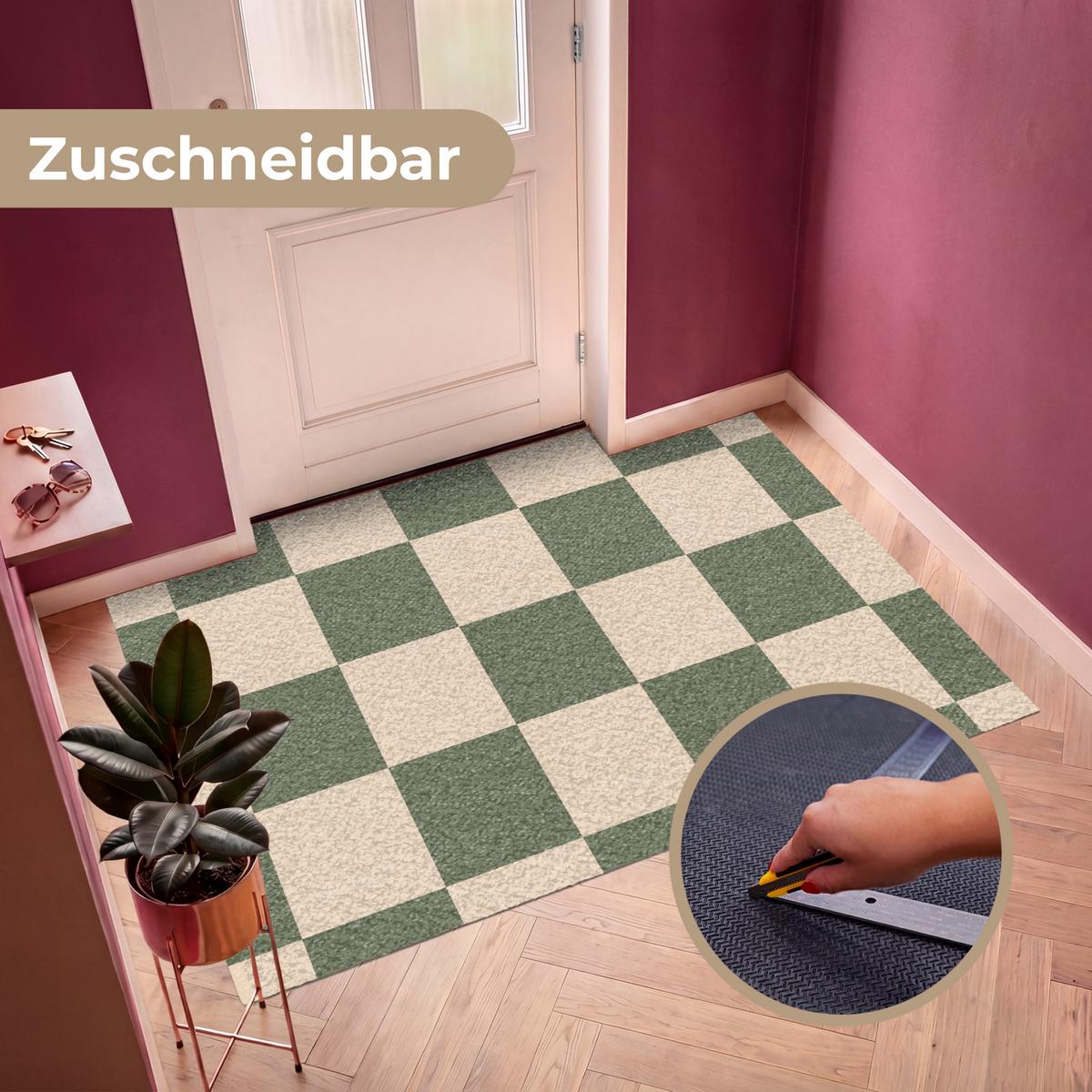 FUSSMATTE Schachbrettmuster - Grün - Beige - Blöcke Flurteppich 180x120 cm - Olivgrün, Kunststoff (180/0.4cm) - MuchoWow