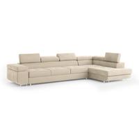 ECKSOFA VICENTE Creme Velours-Stoff mit Schlaffunktion - Creme, Holz (346/202cm) - MASSENO