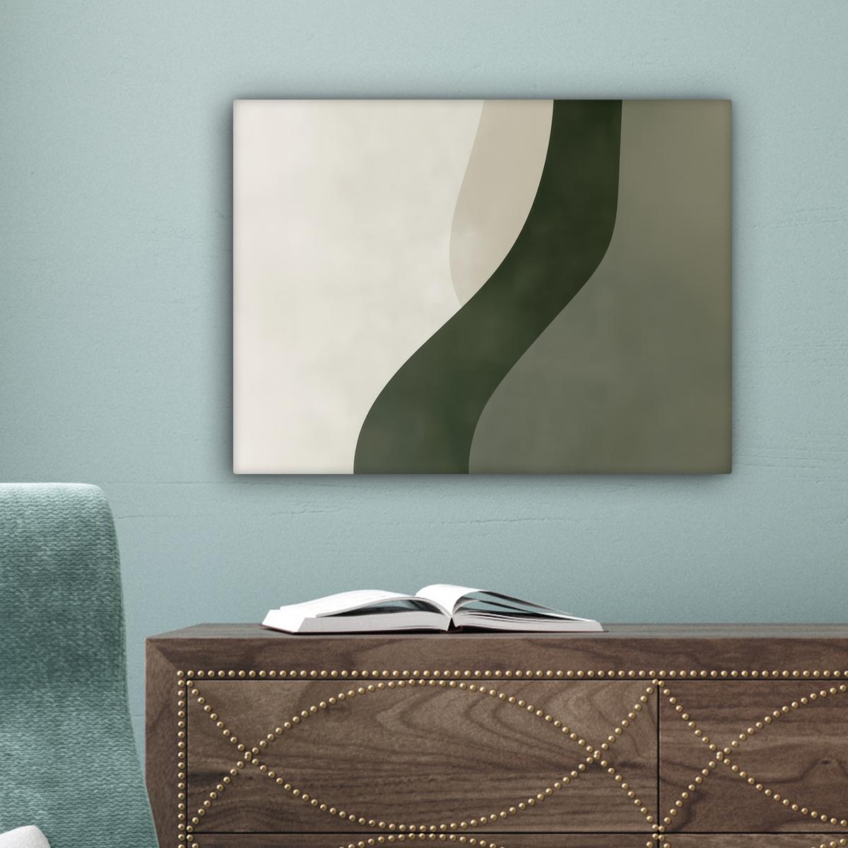 LEINWANDBILD Japandi - Grün - Abstrakt - Modern Wandbild 40x30 cm - Salbeigrün, Textil (40/30cm) - MuchoWow