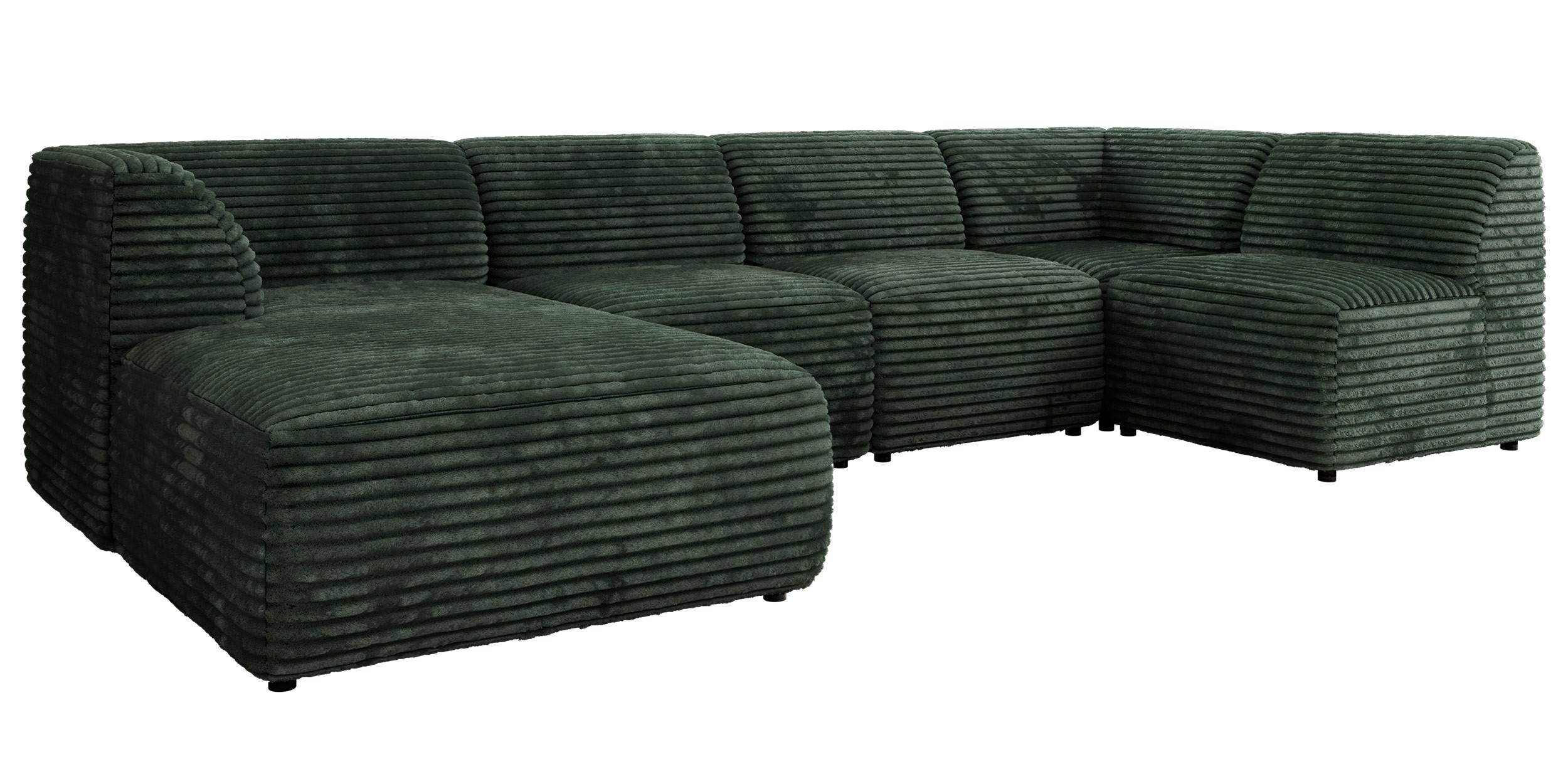WOHNLANDSCHAFT MODARO U 5M - Grün Cord - Links - Dunkelgrün/Schwarz, Textil (180/78/345cm) - MKS