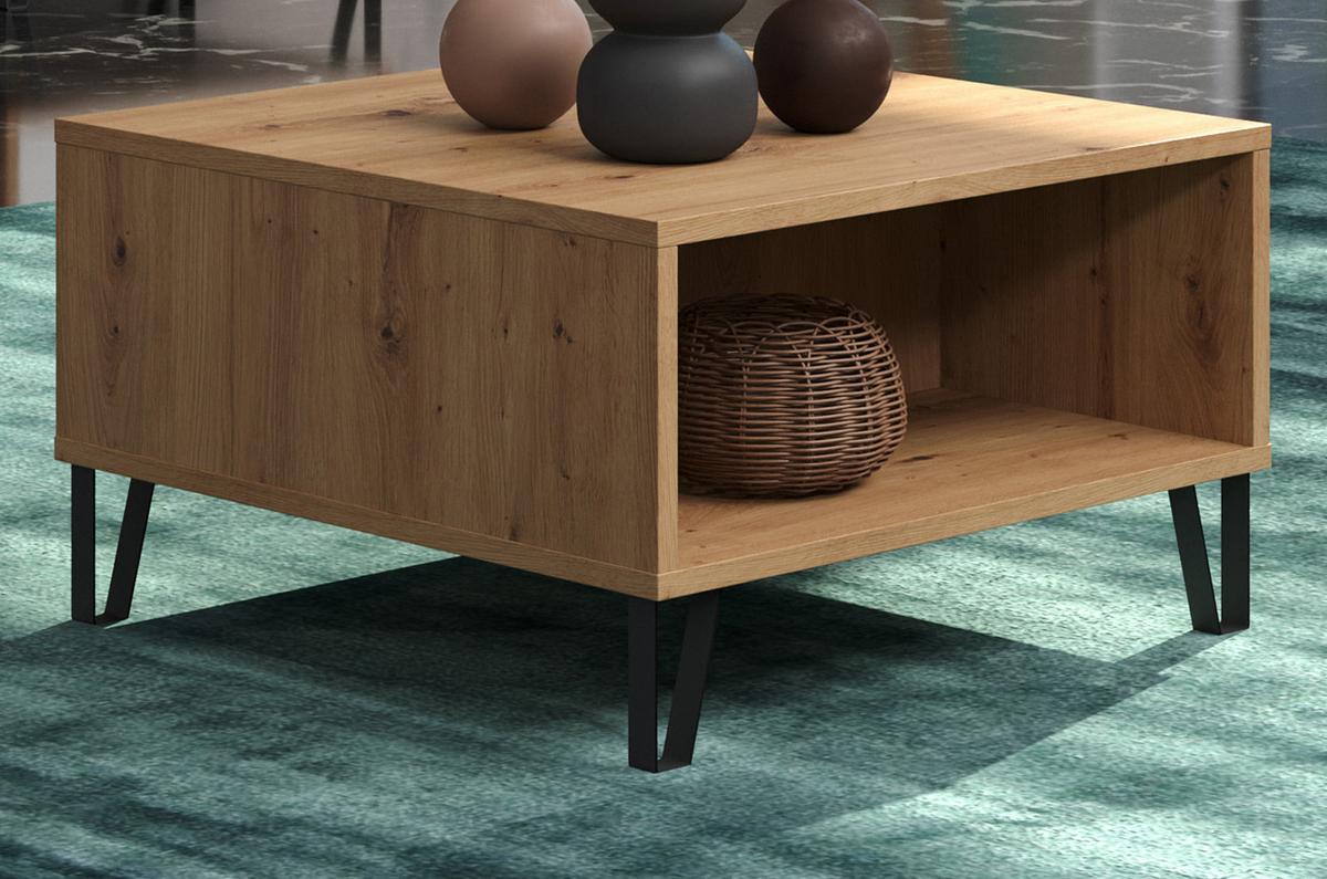 COUCHTISCH Eiche Artisan 60 x 60 cm quadratisch, Beistelltisch mit Ablage - Eichefarben/Schwarz, Holzwerkstoff/Metall (60/60/37cm) - Top.Furn