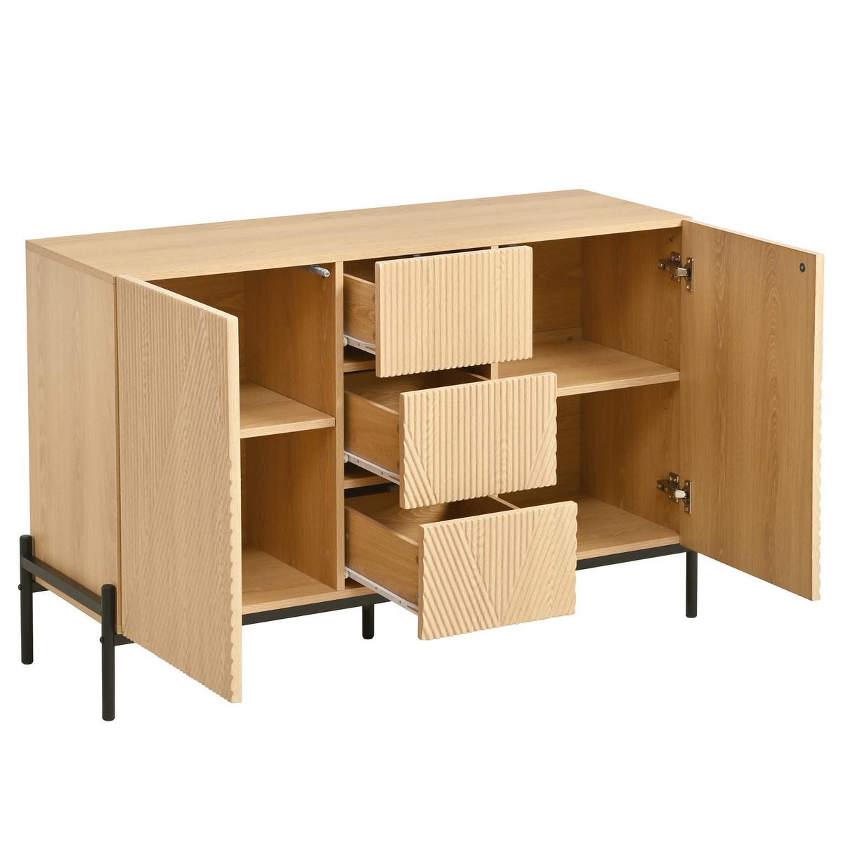 SIDEBOARD natur geometrisch 115cm 2 türen schubladen - Naturfarben, Holzwerkstoff (115.5/76/40cm) - Urban Meuble