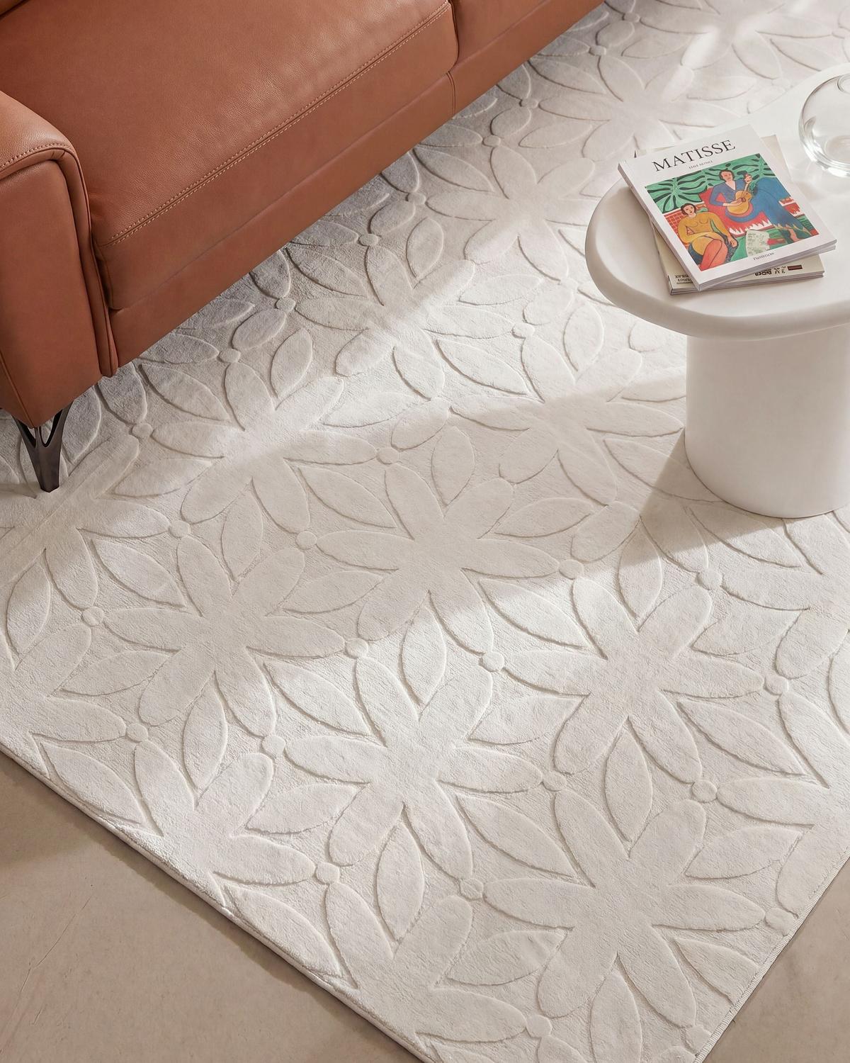 TEPPICH Cremeweiß 160/230 cm Hood - Creme/Weiß, Textil (160/230cm) - Beliani