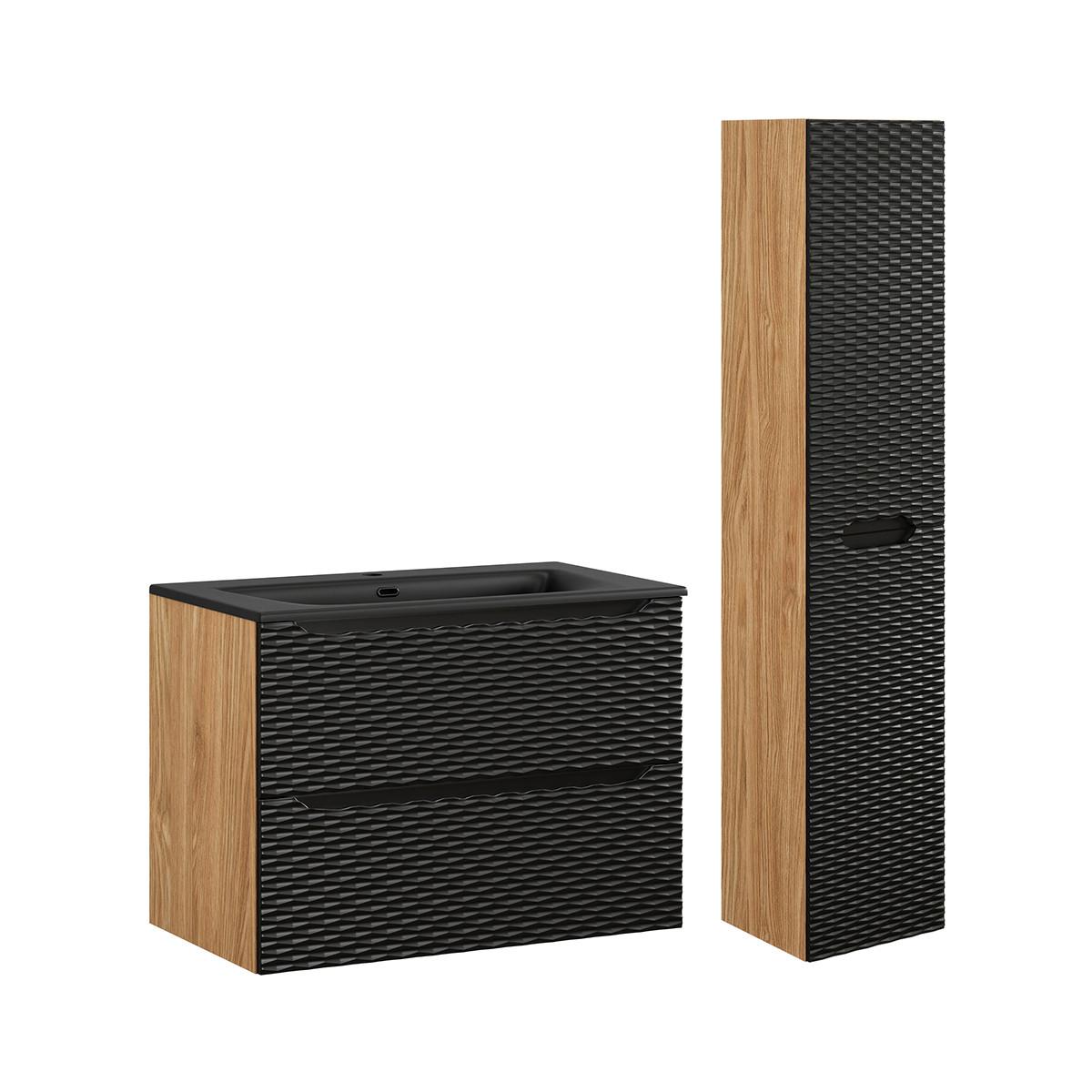 BADMÖBEL 80cm Elora 2er-Set Schwarz und Holz - Schwarz, Holzwerkstoff (80/57/46cm) - Petits-meubles