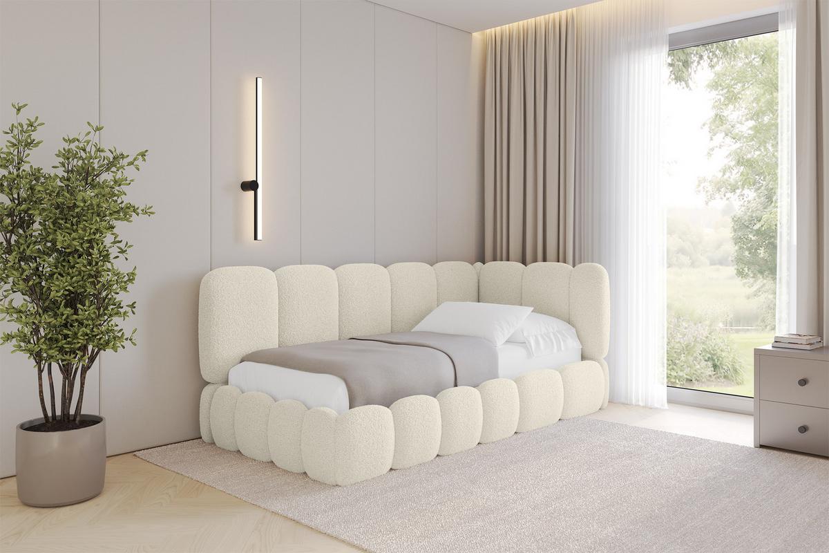EINZELLBETT Jugendbett mit Bettkasten, Links - AVRY 80x200 Beige - Champagner, Holzwerkstoff/Textil (80/200cm) - ALTDECOR