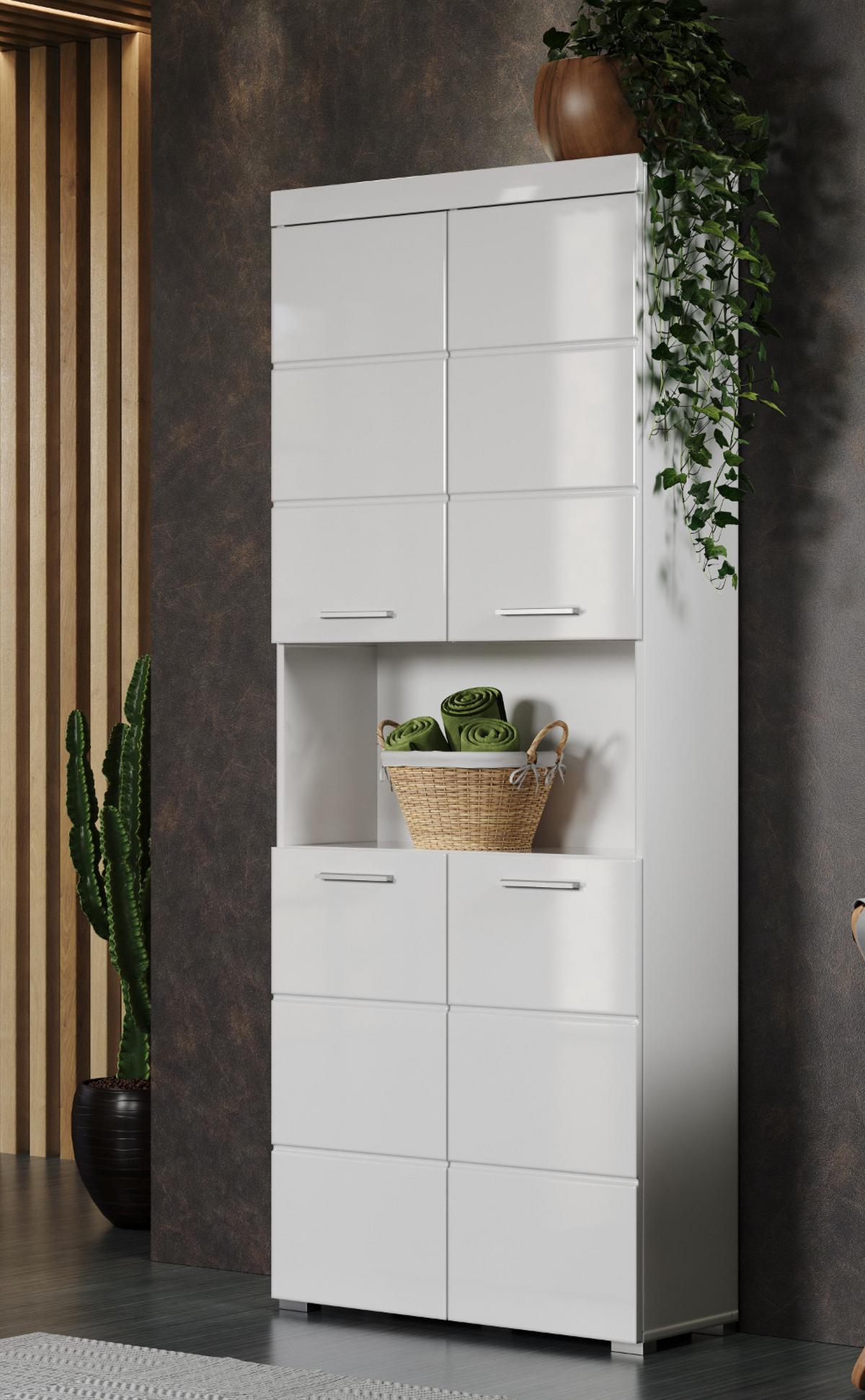 HOCHSCHRANK weiß Hochglanz 73 x 190 cm, Badschrank mit viel Stauraum - Weiß, Holzwerkstoff/Kunststoff (73/190/31cm) - Top.Furn