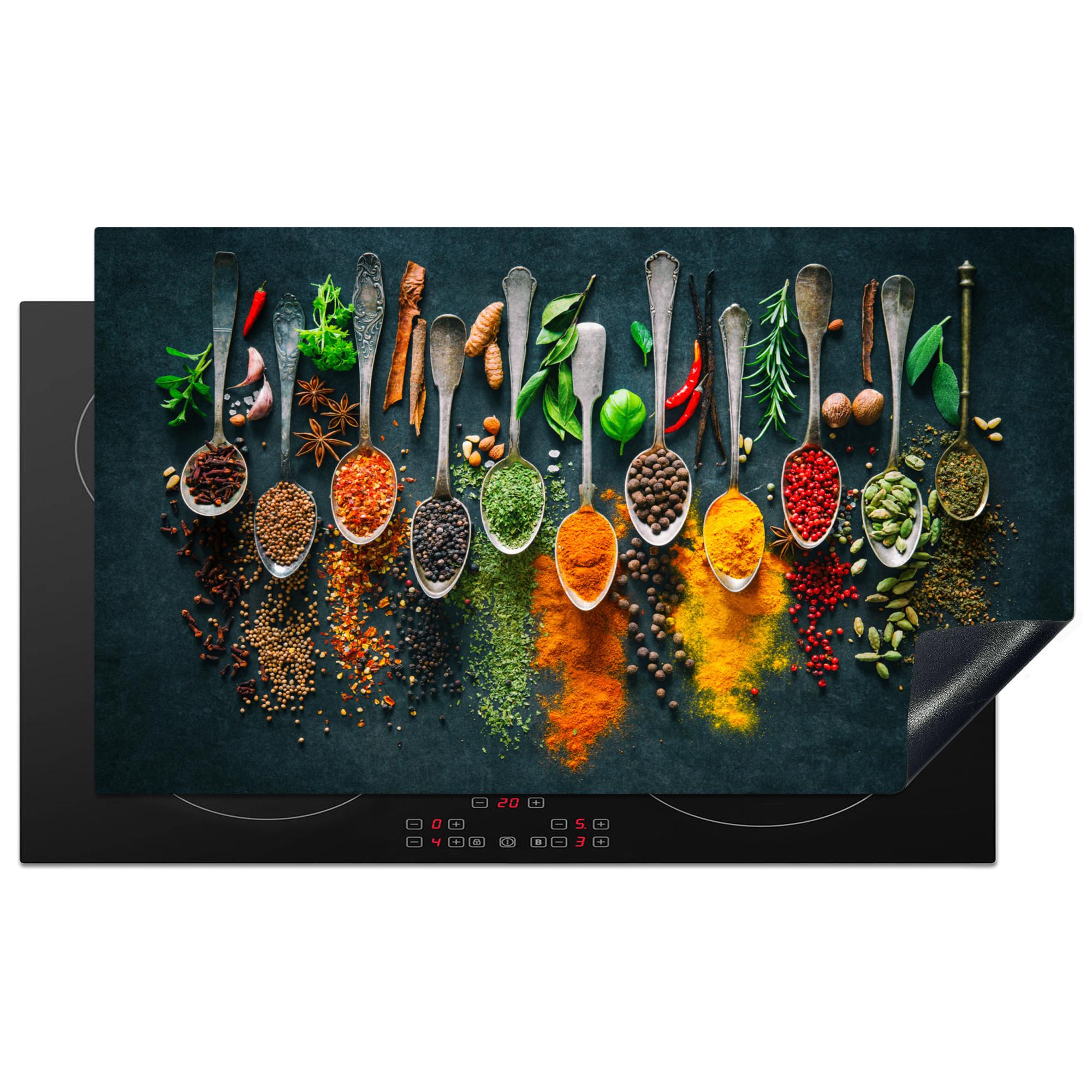 HERDABDECKPLATTE Kräuter - Gewürze - Löffel Induktionsschutz 91.2x52 cm - Multicolor, Kunststoff (91.2/52/0.2cm) - MuchoWow