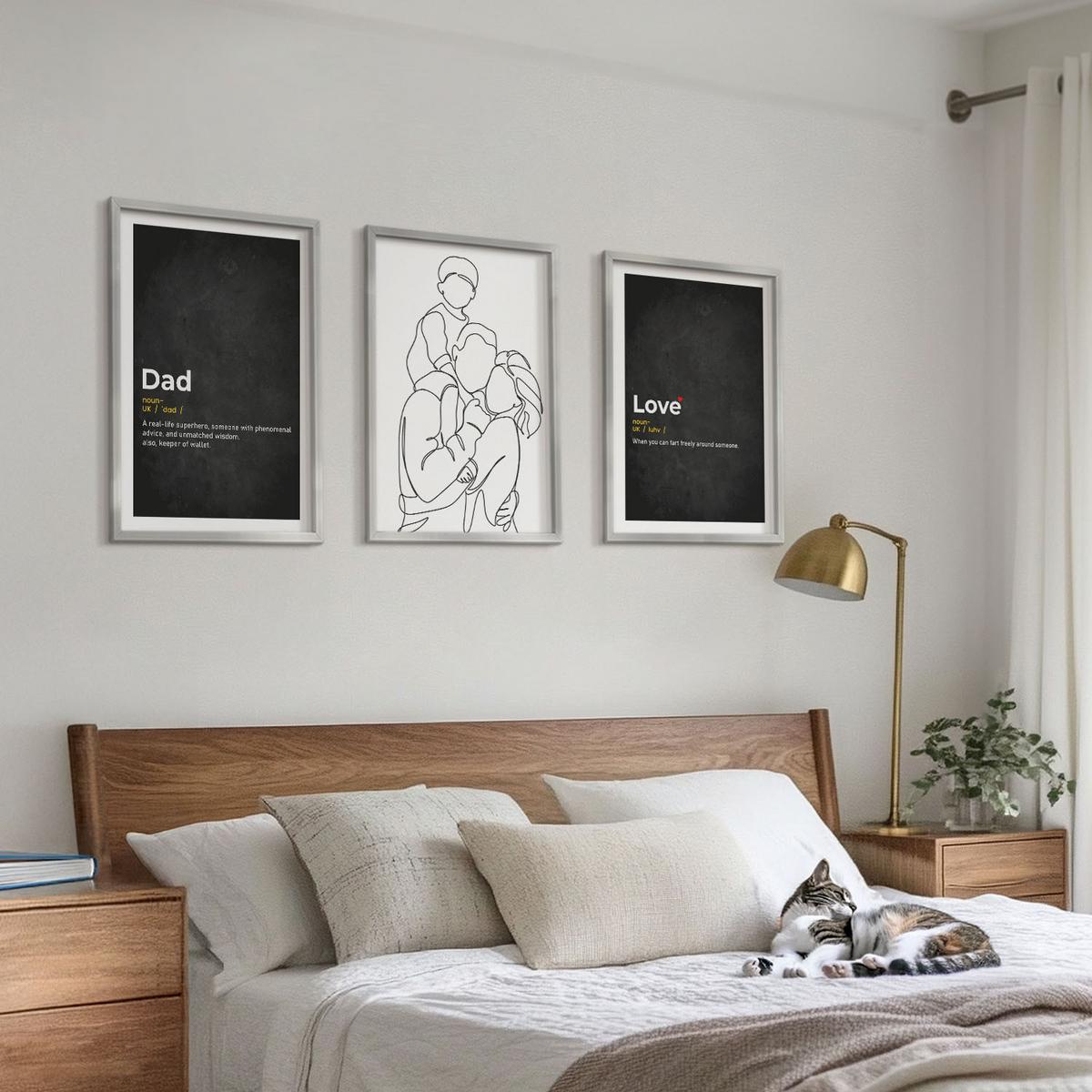 BILDER SET 3er Set - 40x60 cm Silberner Rahmen - Familiengeschichte, Kunst, Liebe, Vaterschaft - Silberfarben, Kunststoff (40/60cm) - TULUP