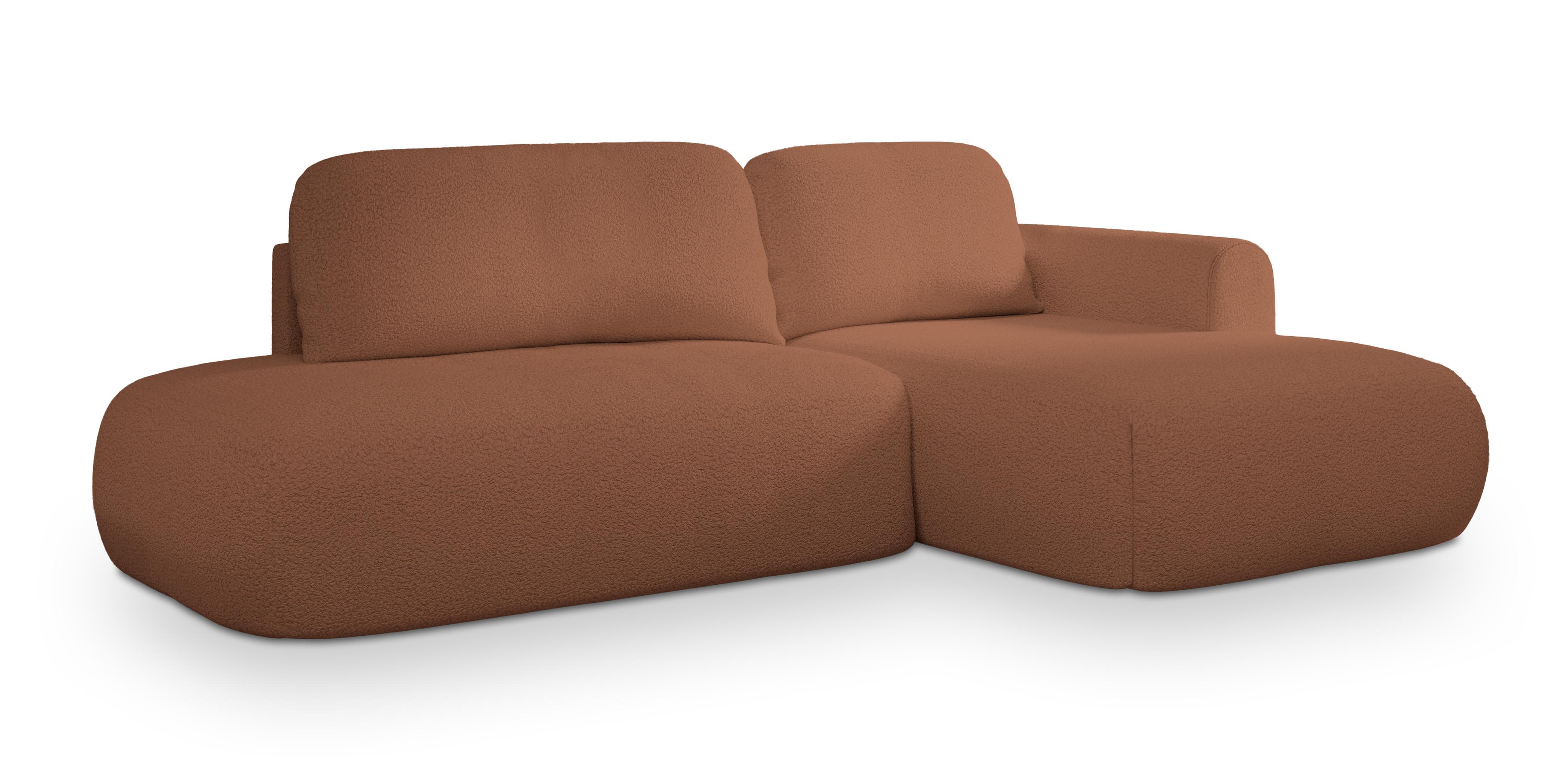 ECKSOFA NUVIRA R-S Kupferfarben Boucle-Stoff mit Schlaffunktion - Kupferfarben, Holz (279/158cm) - MASSENO