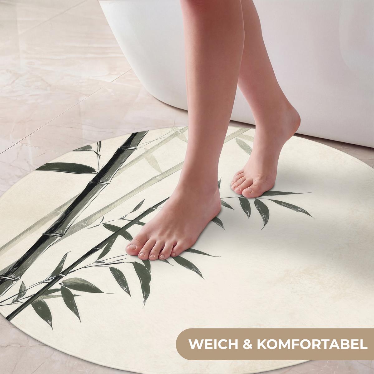 BADEMATTE Japandi - Bambus - Beige Badvorleger 70x70 cm - Ecru, Textil (70/70cm) - OnlyWow