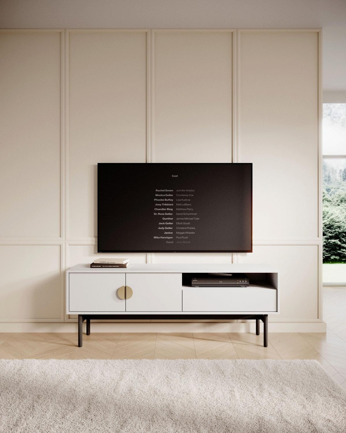 TV-LOWBOARD Stoon II WEISS 154 CM - Goldfarben/Schwarz, Holzwerkstoff/Metall (154/56.6/38cm) - Selsey