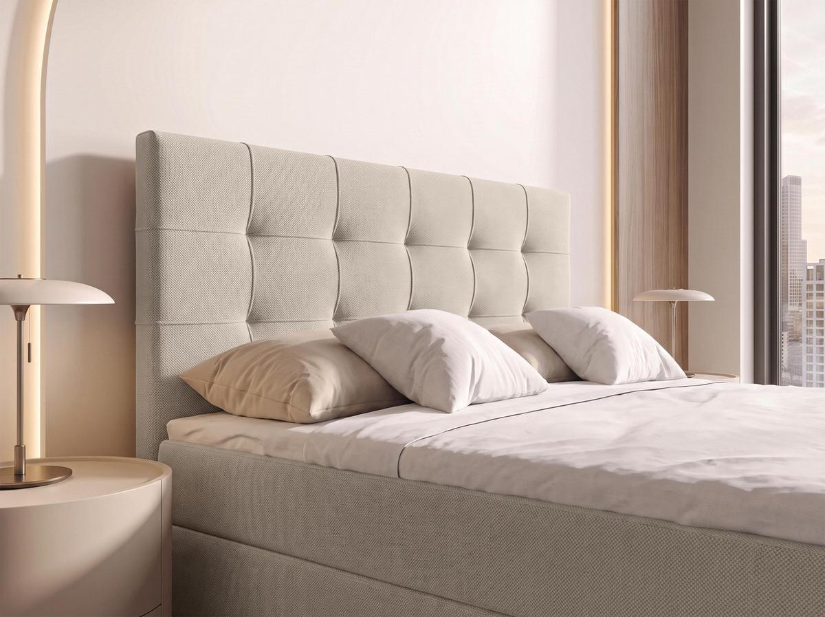 BOXBETT DEFNE 140x200 cm mit Fußteil und Matratze - Beige + TOPPER - Beige/Schwarz, Holz/Holzwerkstoff (140/200cm) - AX Living