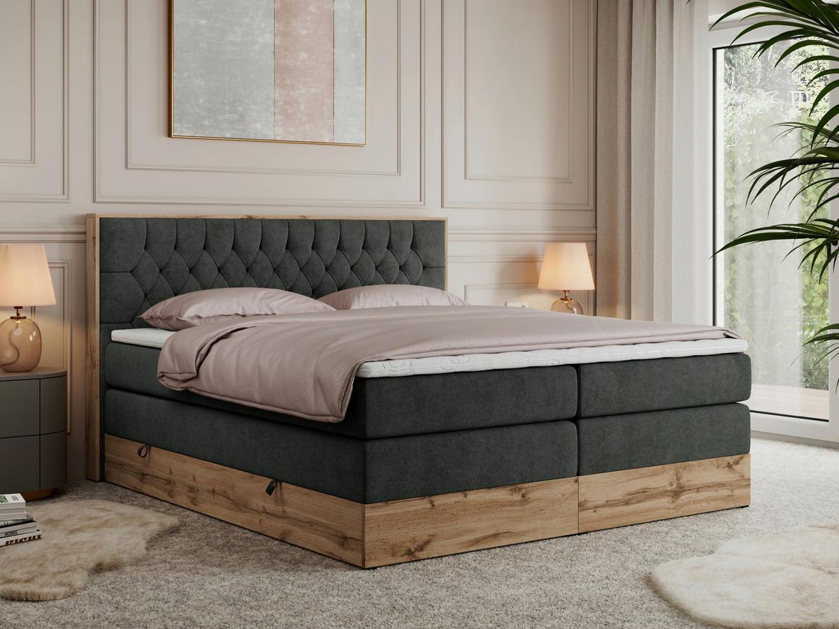 BOXSPRINGBETT AMORE KING 160/200 Dunkelgrau Struktur - H3 - Dunkelgrau, Holz/Textil (160/200cm) - MKS
