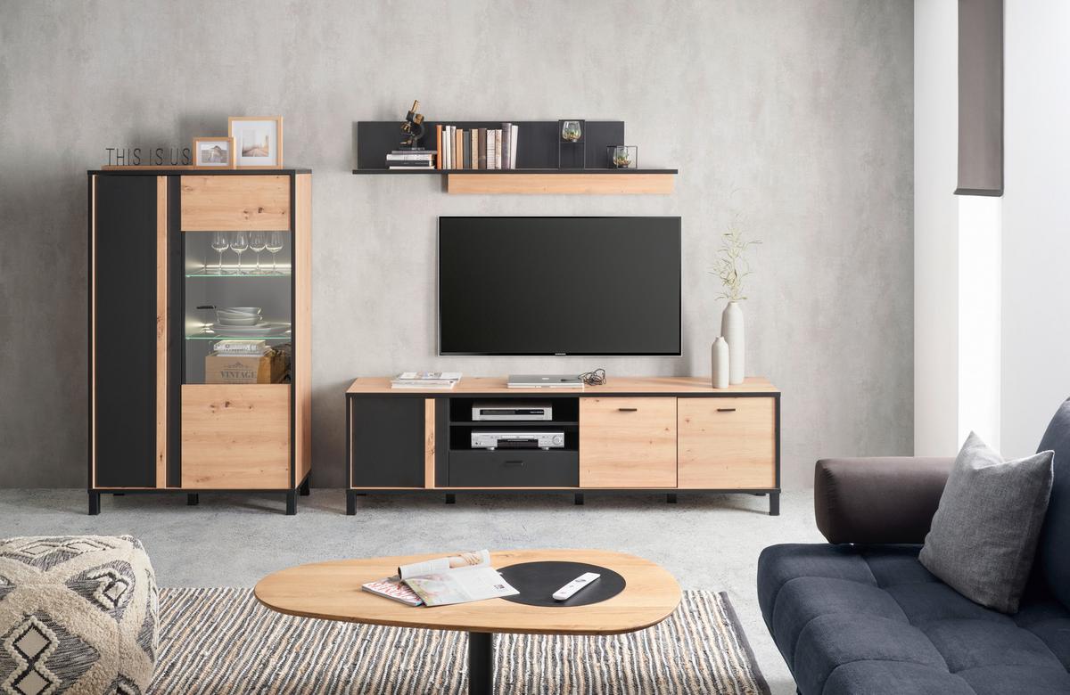Tv-elem Hayato - fekete, Modern, faalapú anyag/fém (199,2/56,4/42cm) - Mömax