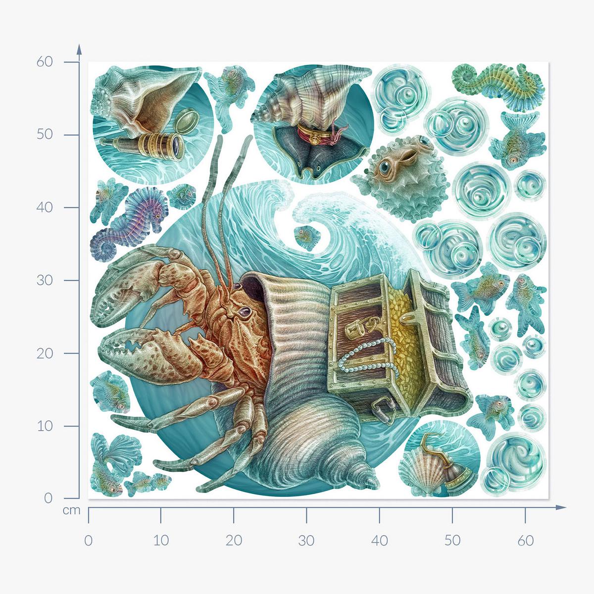 WANDAUFKLEBER 60x63cm - Krabbenwelt - Multicolor, Kunststoff (60/63/0.1cm) - Wallfluent