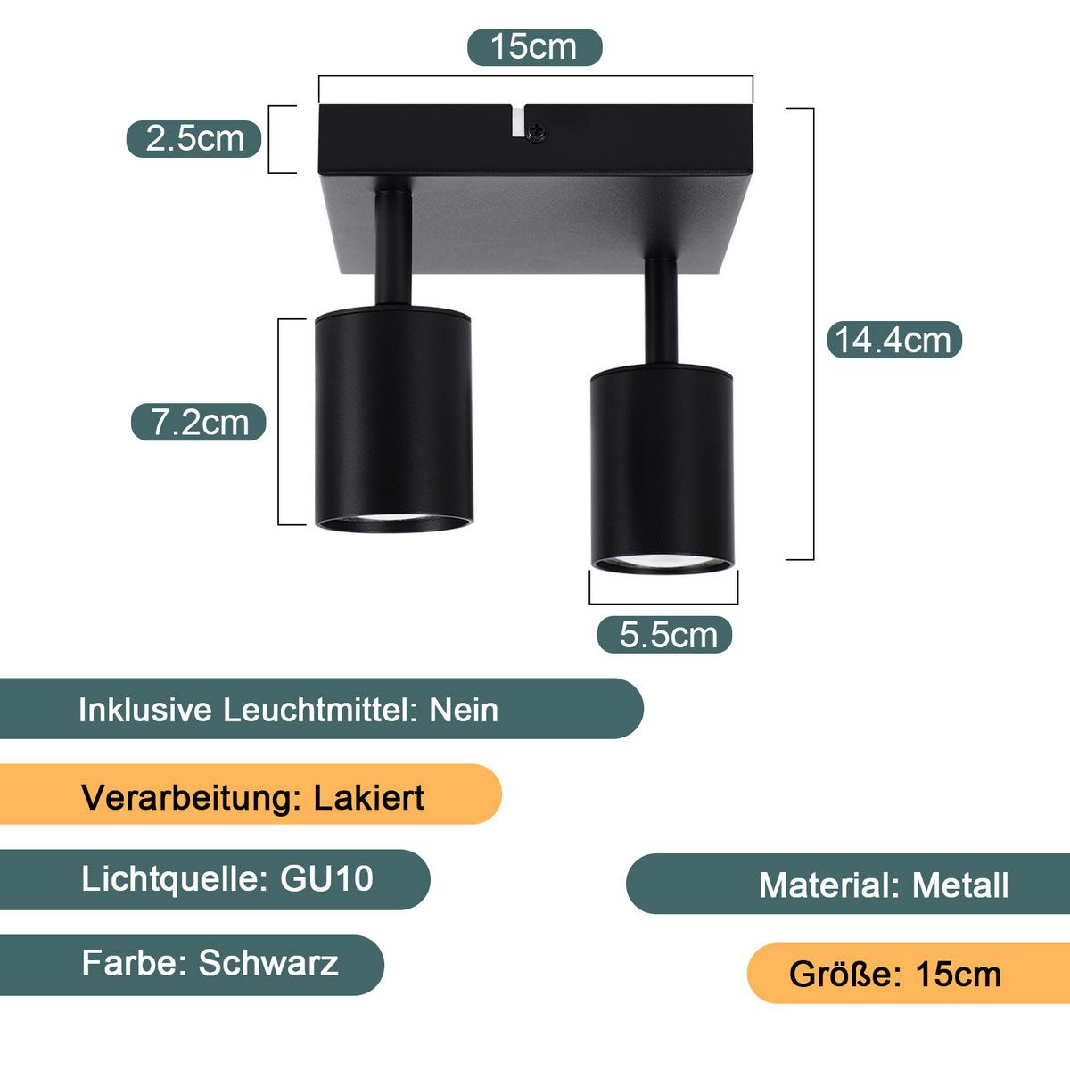 DECKENSTRAHLER Beeskow 2-flammig 15/15/14.4 cm - Schwarz, Metall (15/15/14.4cm) - Nettlife