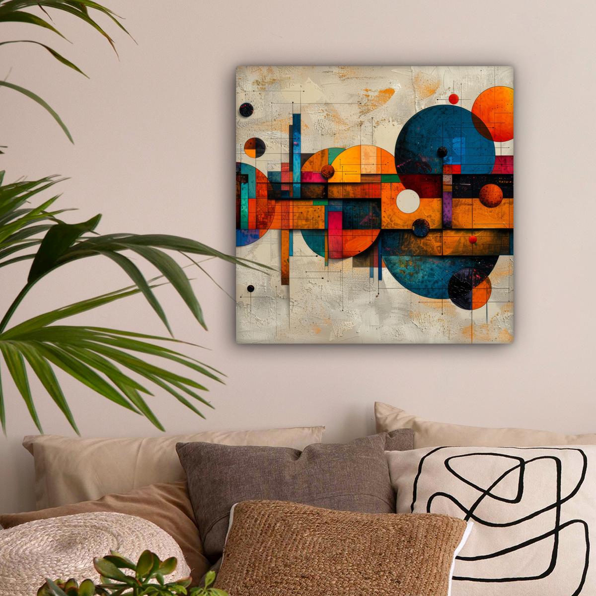 LEINWANDBILD Vintage - Moderne Kunst - Orange - Geometrische Formen Wandbild Wohnzimmer 50x50 cm - Multicolor, Textil (50/50cm) - MuchoWow