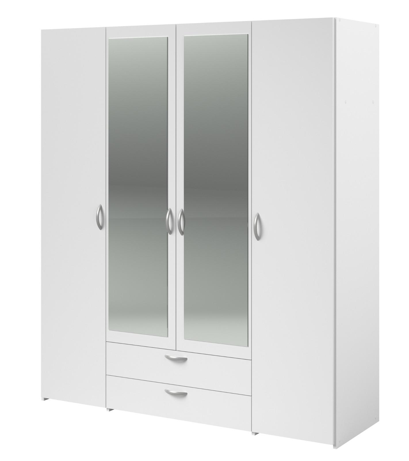 KLEIDERSCHRANK mit Spiegel weiß 160 cm Drehtürenschrank 4-türig - Silberfarben/Weiß, Holzwerkstoff/Kunststoff (160/185/185cm) - Furn.Design