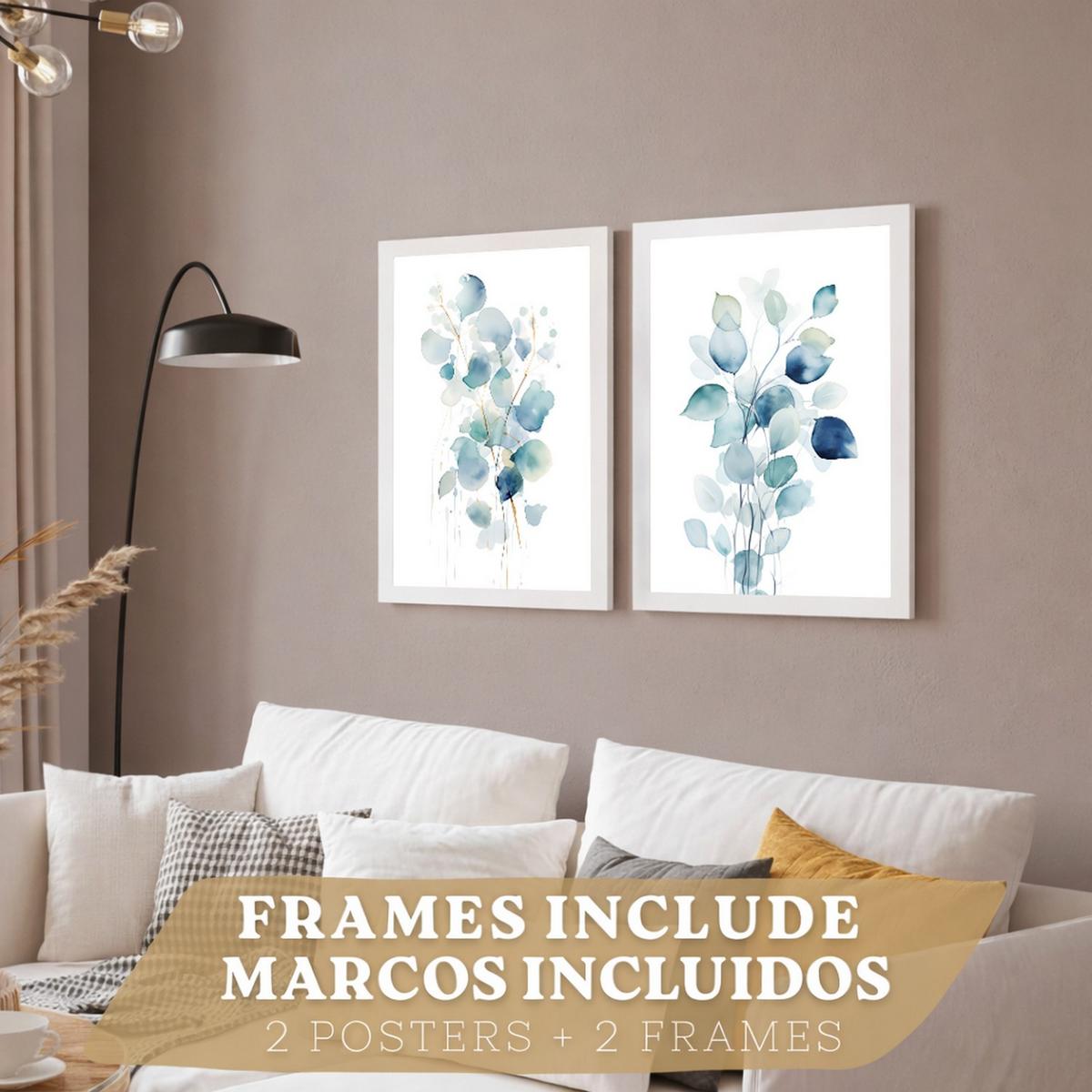 POSTER 2er-Set Wandbilder Blumen Aquarell modern Wohnzimmer Deko, Schlafzimmer, Küche, Badezimmer Weißer Rahmen A4 - Weiß, Papier (29.7/1/21cm) - Nacnic
