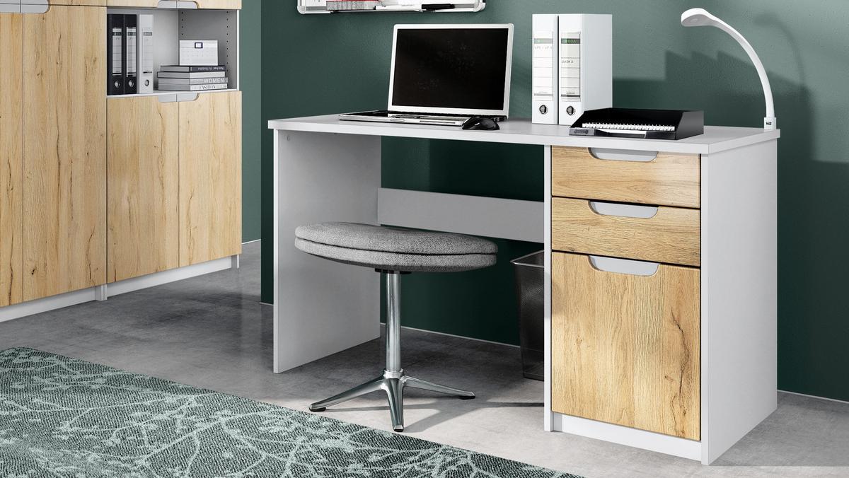 BÜROMÖBELSET Paris Eiche Natur - Eichefarben, Holzwerkstoff (60/180/76cm) - Vladon