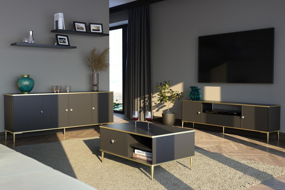 KOMMODE Schwarz, Gold 182/73/40 - Schwarz, Holzwerkstoff (182/73/40cm) - RAUMHIRSCH FURNITURE